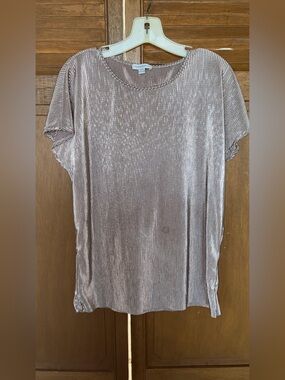 Carolina Belle Shimmery Taupe Short Sleeve Pleated Tee